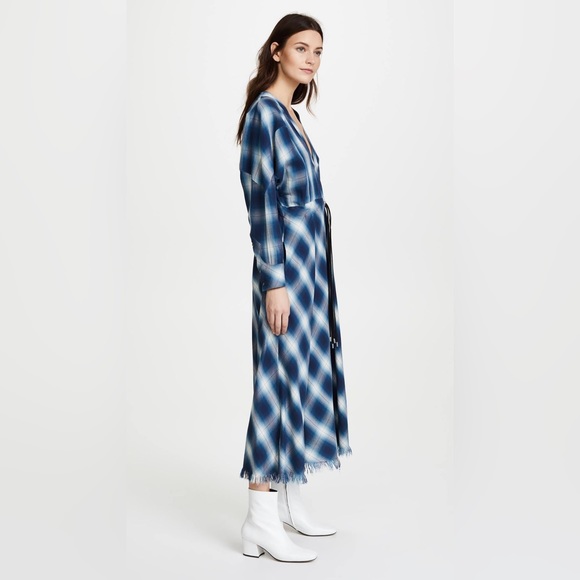 NWT Jonathan Simkhai Washed Plaid Diamond Western Midi Dress 0 - Picture 2 of 5